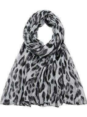 Women's Cheetah Print Black Hijab Cotton Voile Wrap for Spring Fall Scarf Shawl